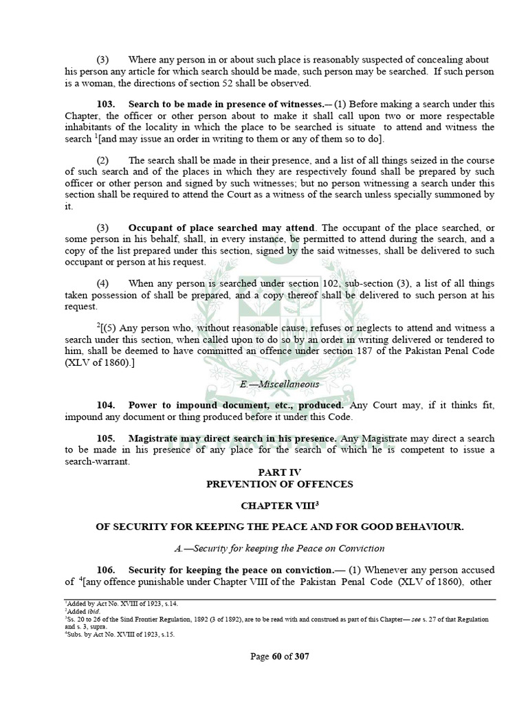 Provisions of CRPC 1898 CH 8 | PDF | Bail | Arrest