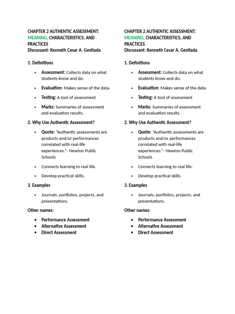 Chapter 2 Authentic Assessment | PDF