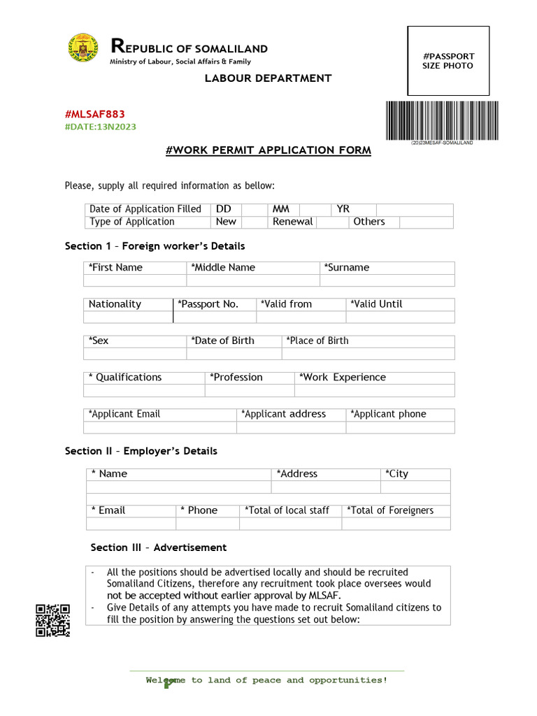Work Permit Form1 | PDF | Labour Law | Employment