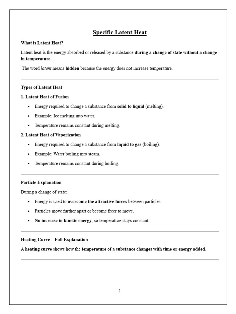 Specific Latent Heat Notes | PDF | Latent Heat | Heat