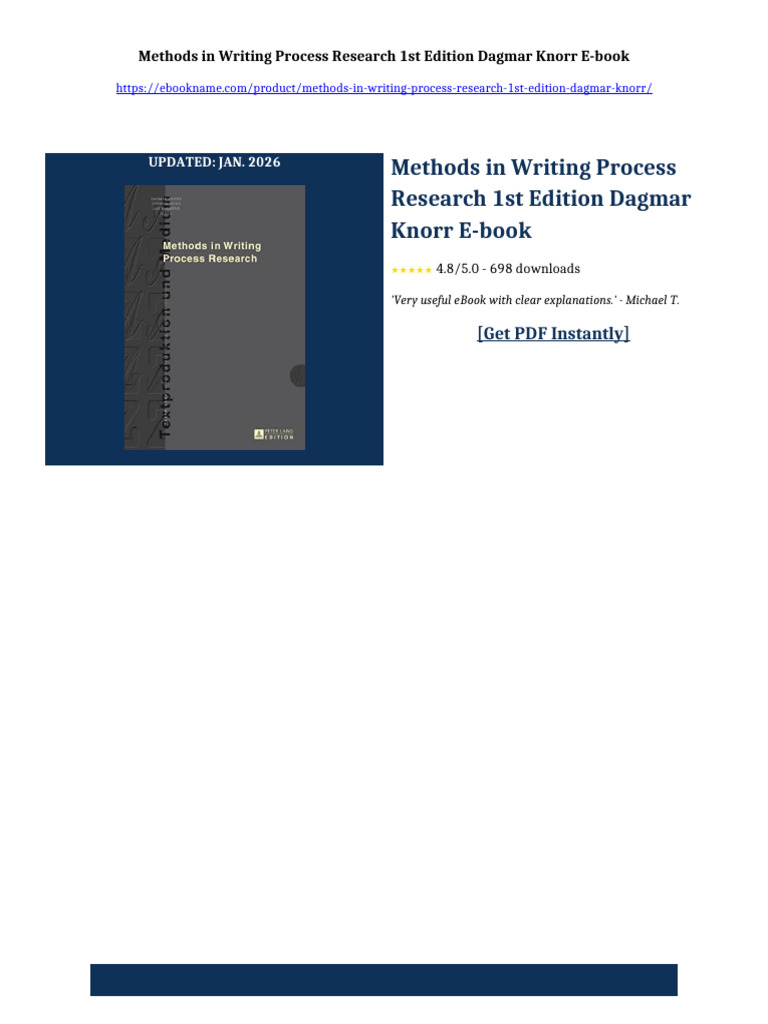 Methods in Writing Process Research 1st Edition Dagmar Knorr Ebook ...