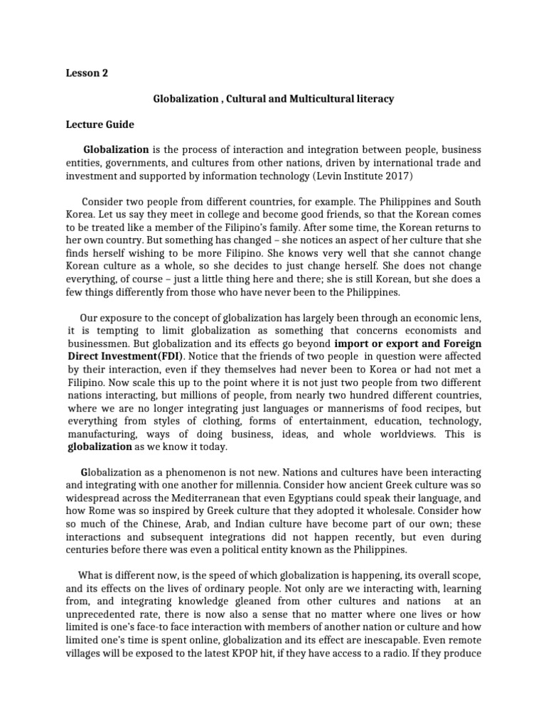 Globalization Cultural and Multi Cultural Literacy | PDF ...
