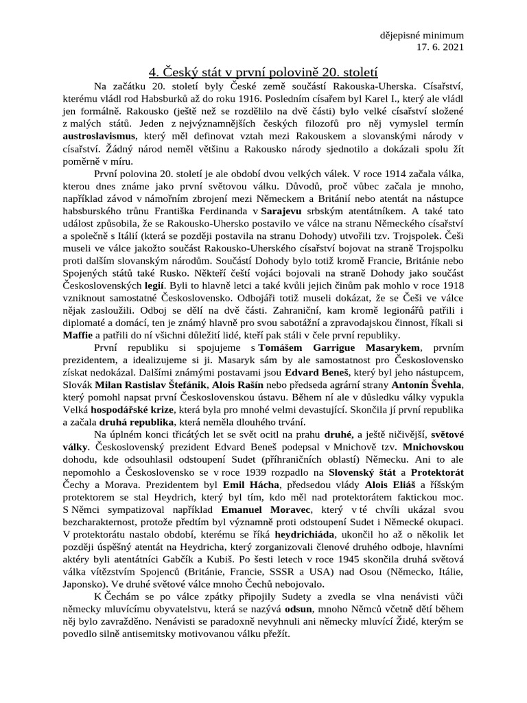 4 České Země V První Polovině 20. Stol | PDF