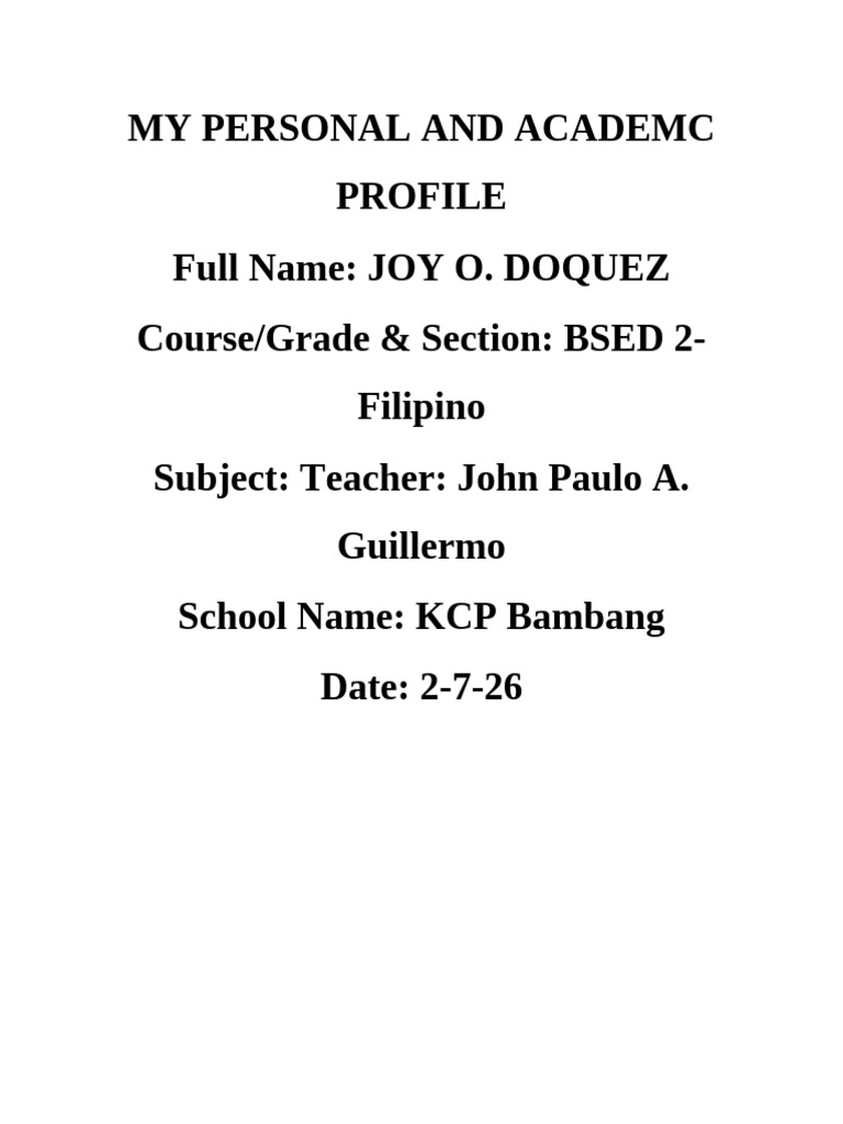 My Personal and Academc Profile | PDF