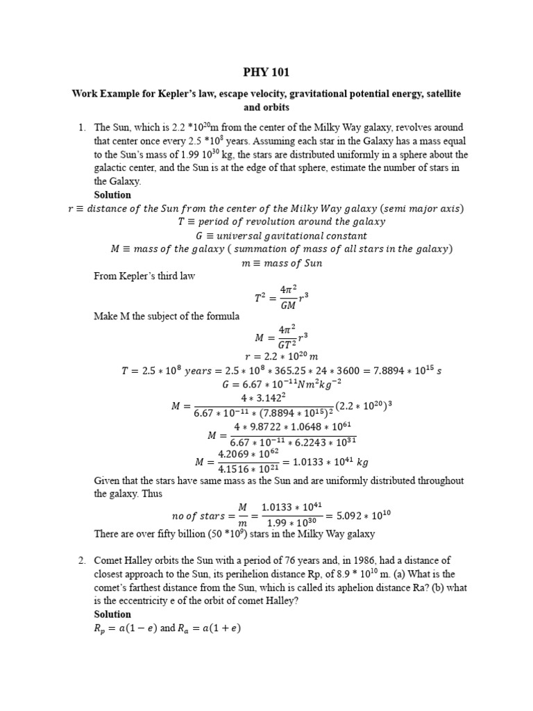 PHY 101 Work Example_014917 | PDF | Apsis | Milky Way