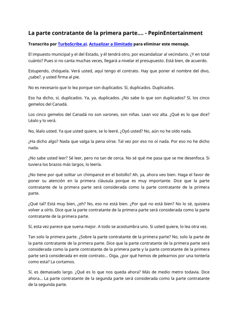 La Parte Contratante de La Primera Parte.... - PepinEntertainment | PDF