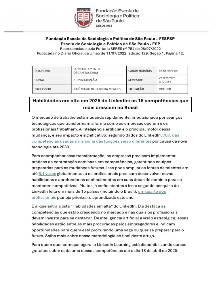 Texto Habilidades em Alta em 2025 Do LinkedIn As 15 Competências Que ...