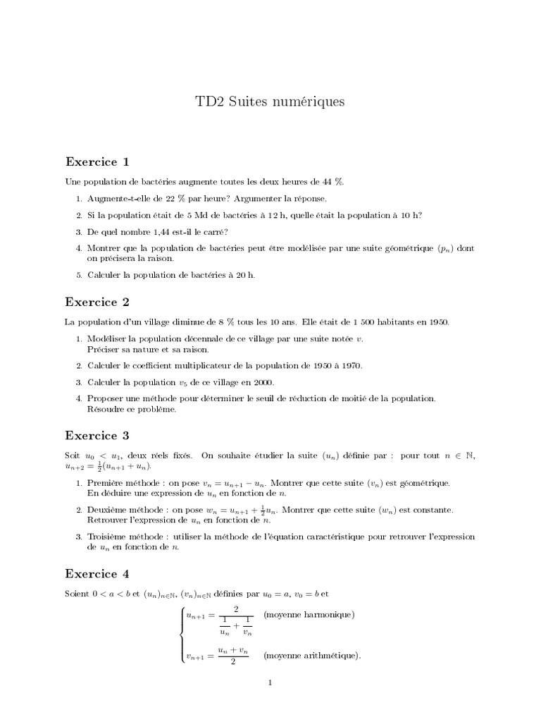 TD2 Suites Numériques | PDF | Mathématiques | Analyse mathématique