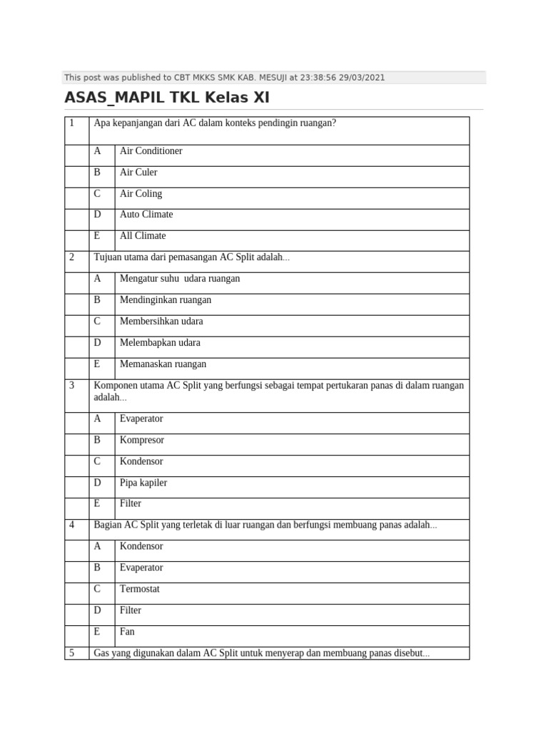 Soal Mapil ASAS Ganjil Kelas XI 2025 - Deden Untung | PDF