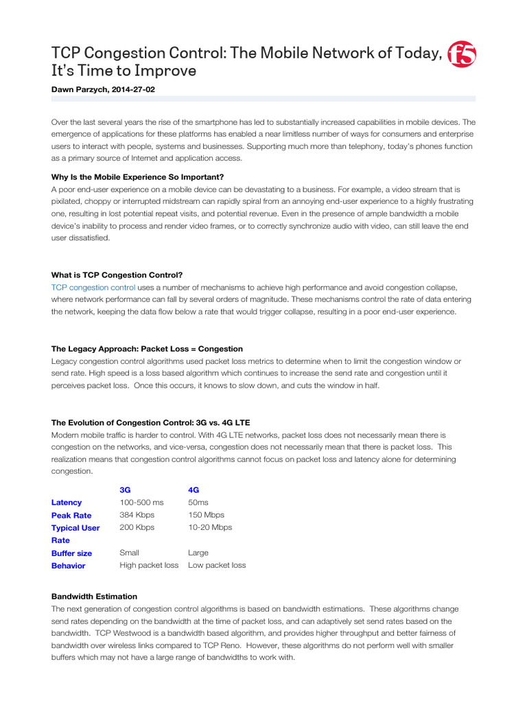 TCP Congestion Control (Mobile Network Improvement) | PDF | Network ...
