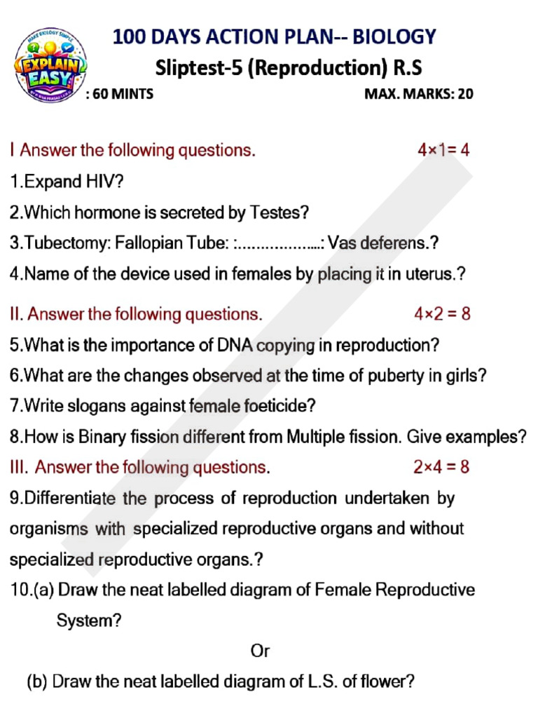SSC Biology 2025 26 Slip Test 5 Model 1 | PDF