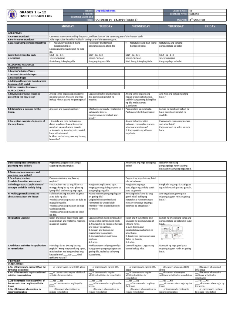 DLL - Science 3 - Q2 - W3 | PDF | Behavior Modification | Teaching