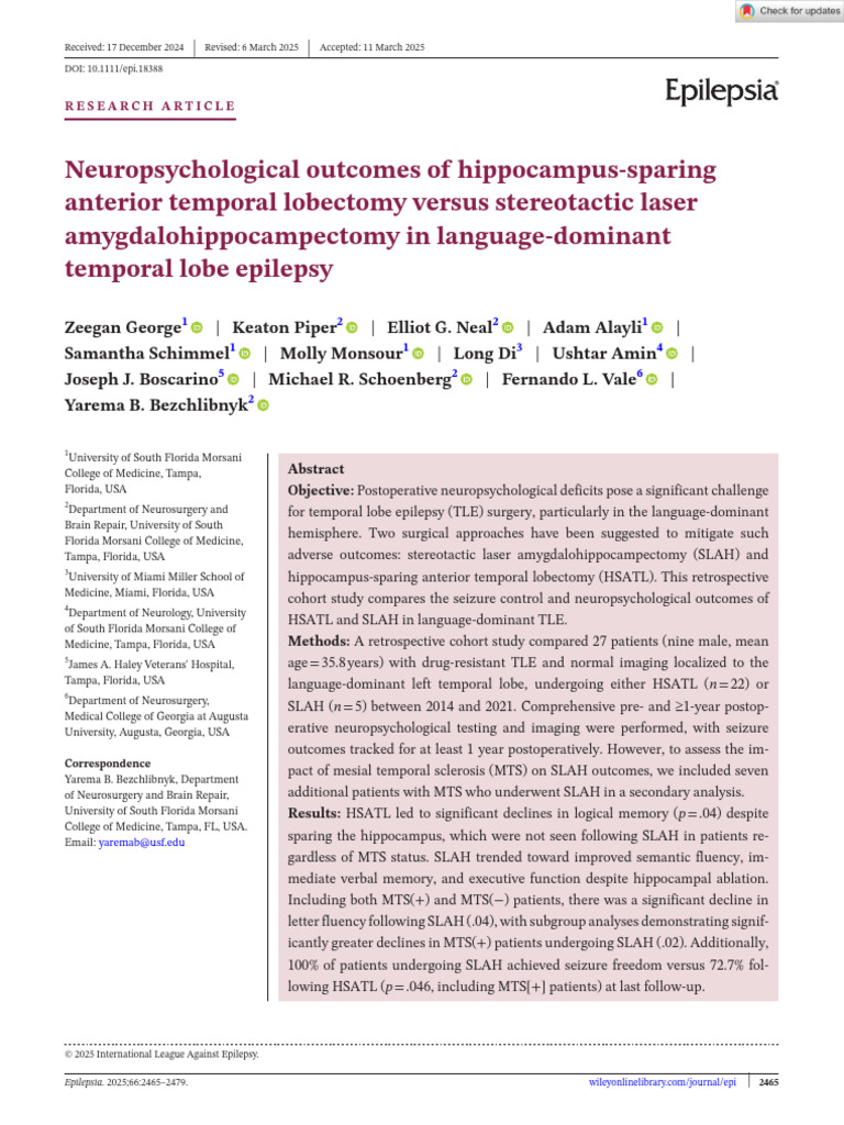 Epilepsia - 2025 - George - Neuropsychological Outcomes of Hippocampus ...