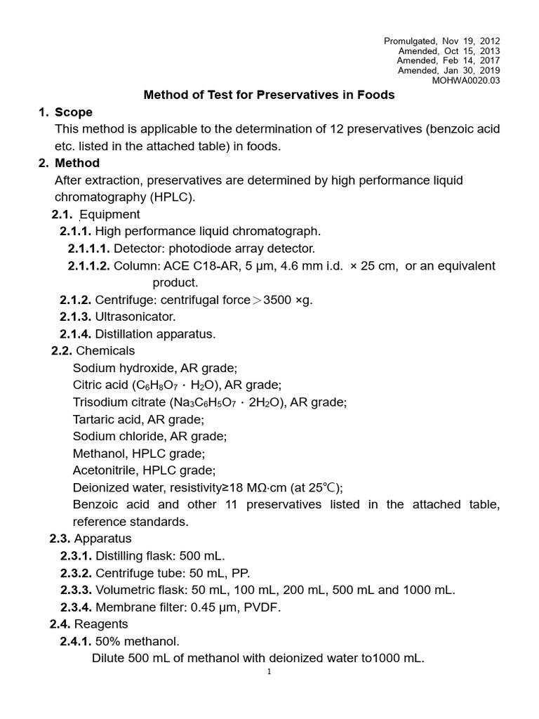 Method of Test For Preservatives in Foods | PDF | Electrospray ...