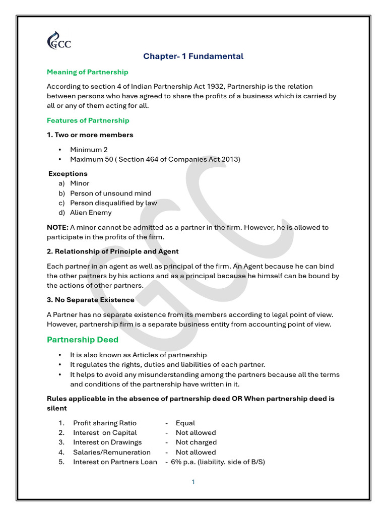 Ch-1 Fundamental Notes Final | PDF | Partnership | Interest