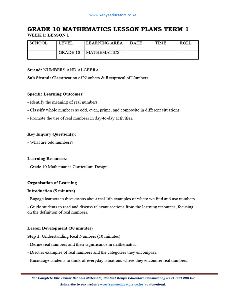 Mathematics Lesson Plan Grade 10 | PDF | Numbers | Logarithm