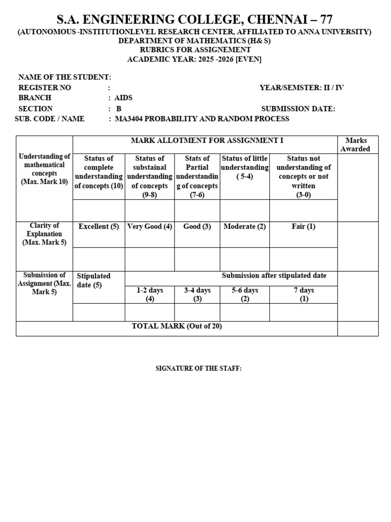 Rubrics For PRP Assignment 2025-2026 | PDF