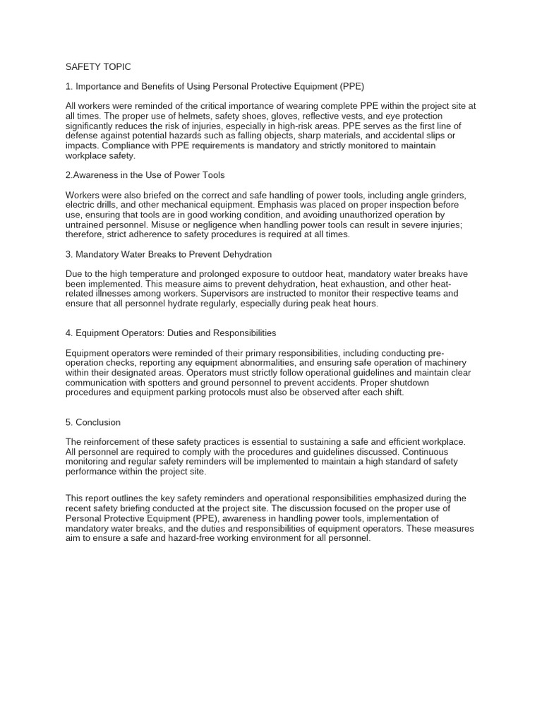 Safety Topic | PDF | Personal Protective Equipment | Occupational ...