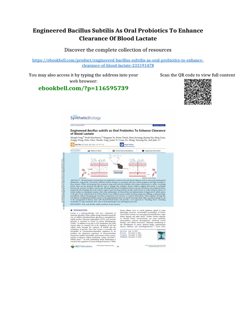 Engineered Bacillus subtilis as Oral Probiotics To Enhance Clearance of ...