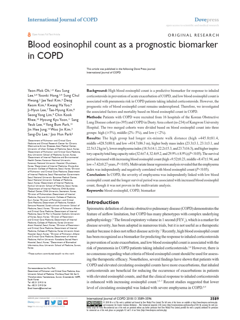 Blood Eosinophil Count As A Prognostic Biomarker | PDF | Chronic ...