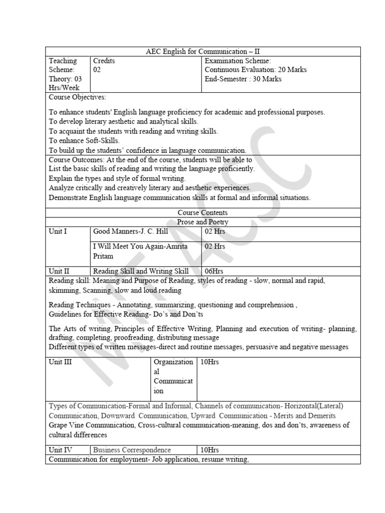 AEC English For Communication - II | PDF | Communication | Human ...