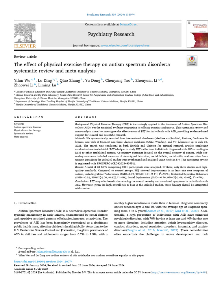 The Effect of Physical Exercise Therapy on Autism Spectrum Disorder ...