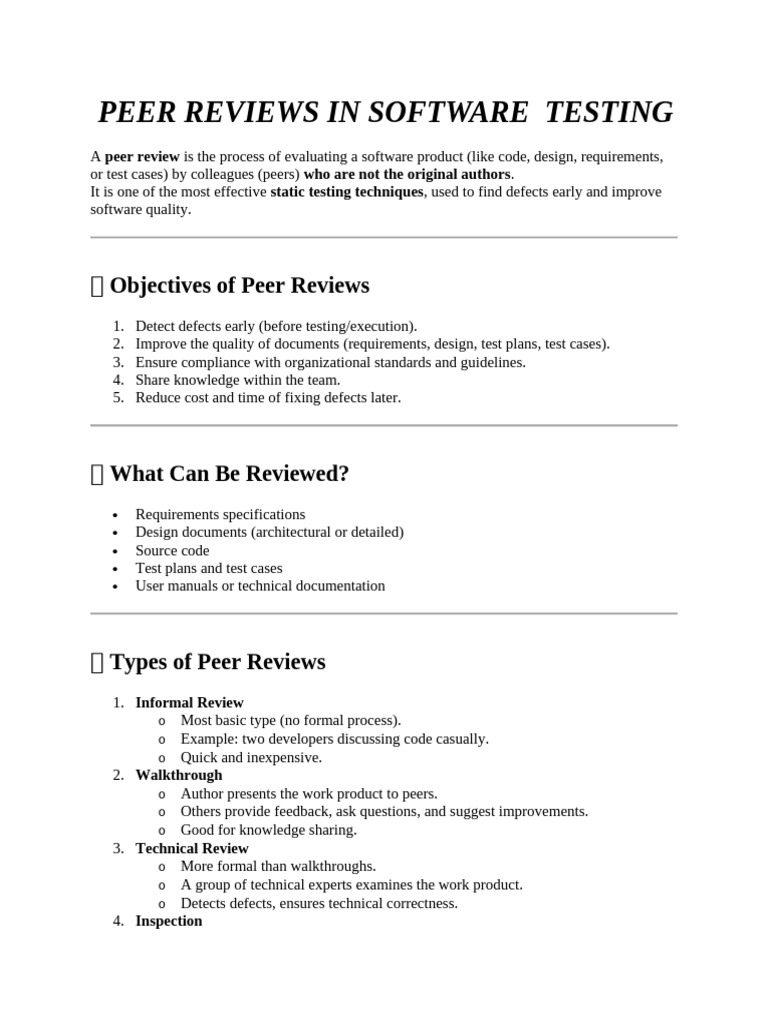 Peer Reviews in Software Testing | PDF | Software Testing | Software ...