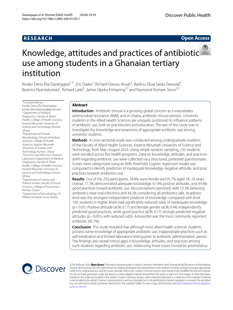 Knowledge, Attitudes and Practices of Antibiotic Use Among Students in ...
