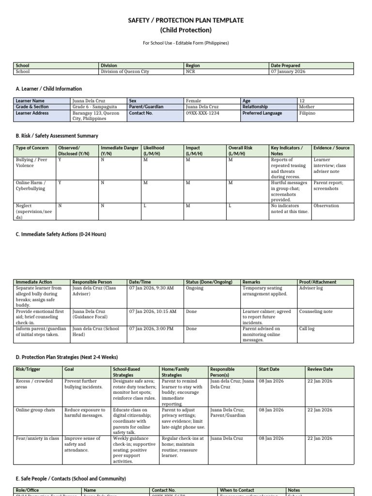 Child Protection Safety Protection Plan Landscape A4 V14B Alt | PDF ...