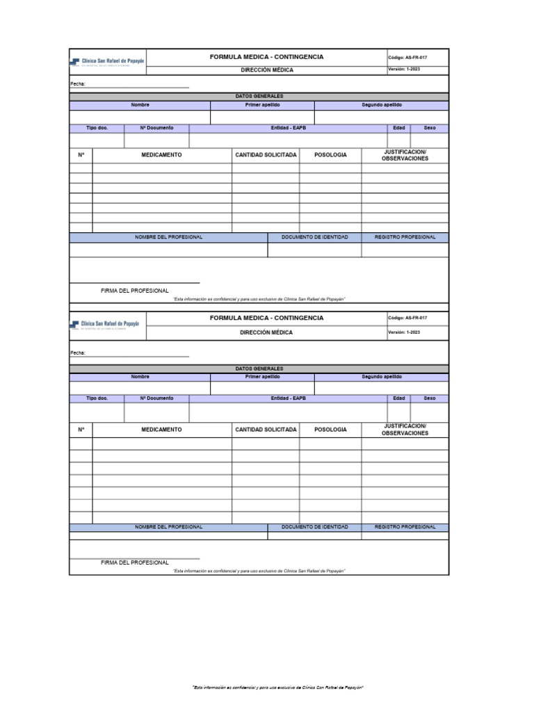 Formato Formula Medica | PDF | Documento de identidad