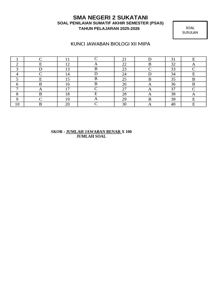 Kunci Jawaban Susulan | PDF
