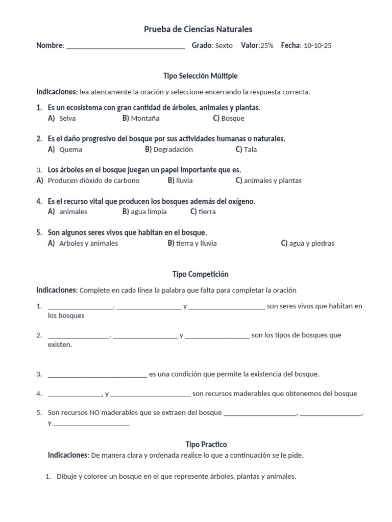 Prueba de Ciencias Naturales | PDF
