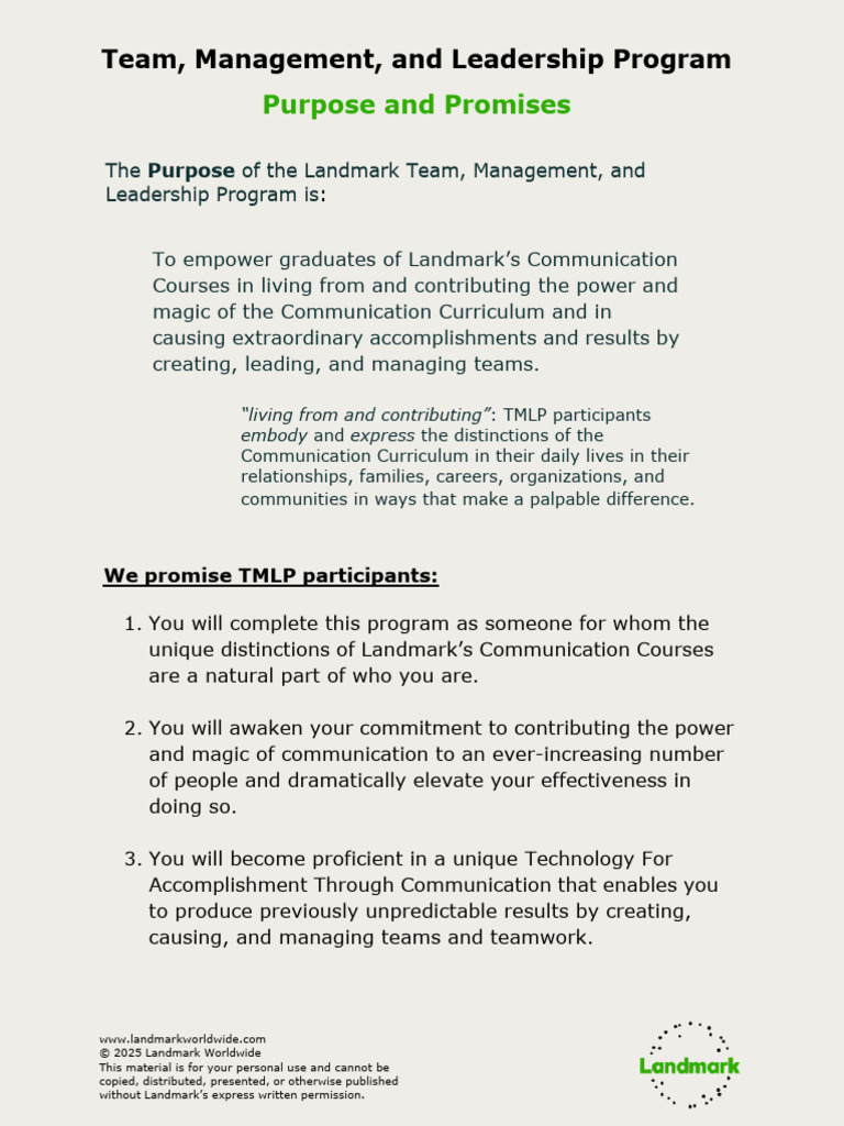 TMLP Purpose and Promises 2025 04.30.25 | PDF