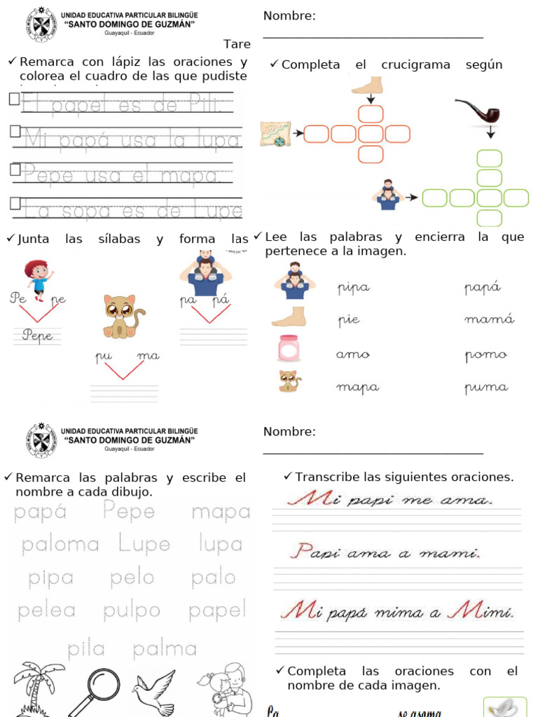 Actividades de Palabras y Oraciones Con p | PDF