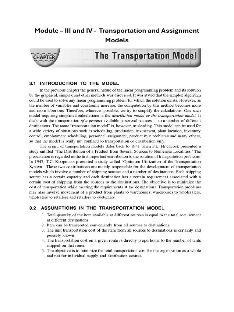 Module 3 & 4- Transportation, Assignment and Invetory Models | PDF