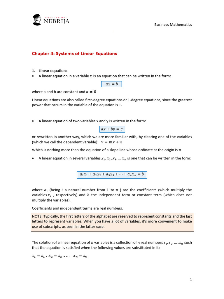 Chapter 4. Systems of Linear Equations - ENG | PDF | Matrix ...