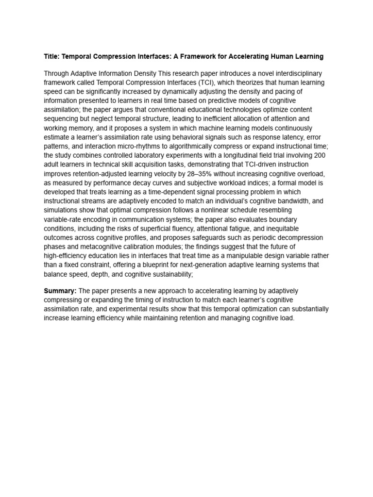 Temporal Compression Interfaces - A Framework For Accelerating Human ...