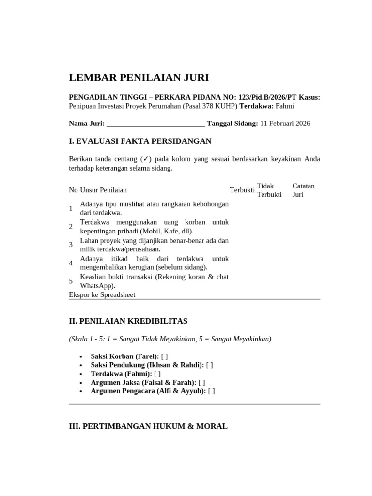 Lembar Penilaian Juri | PDF