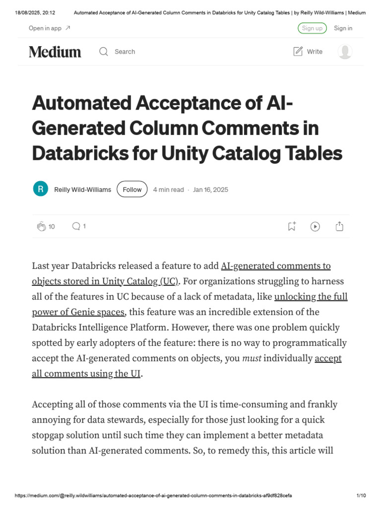 Automated Acceptance of AI-Generated Column Comments in Databricks For ...