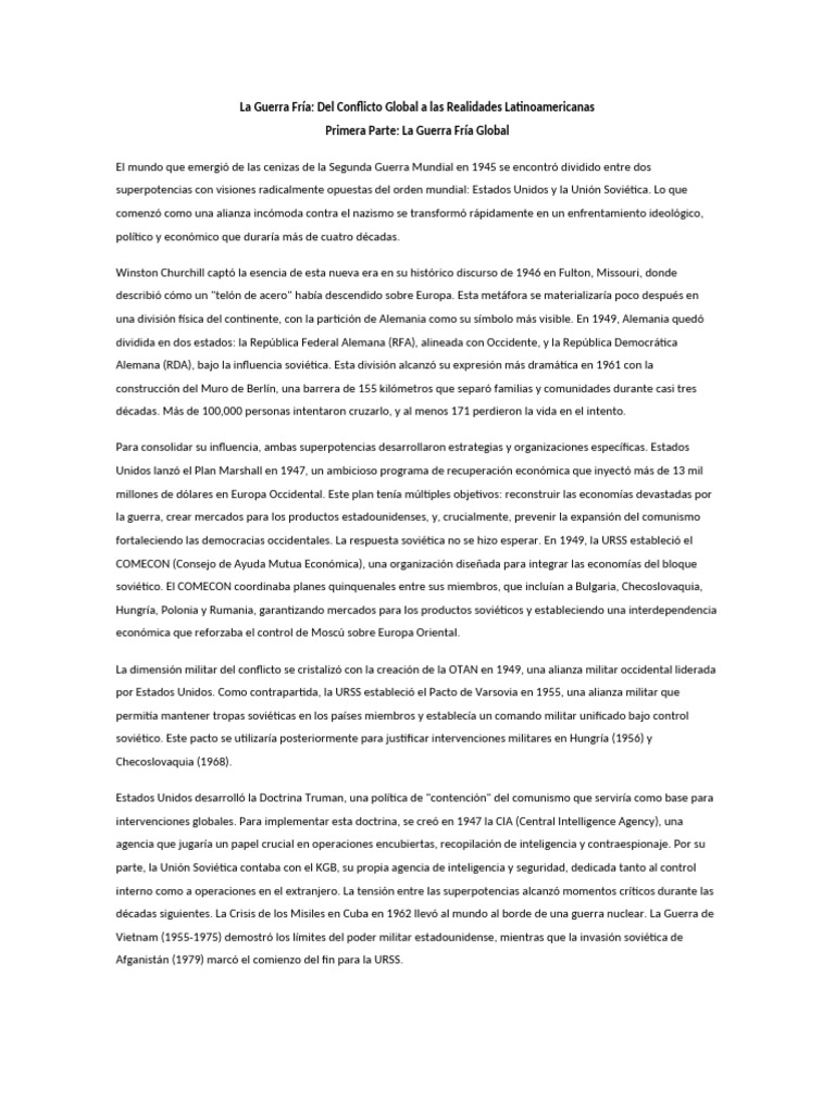 La Guerra Fría y Repercusiones en Latinoamerica | PDF | Guerra Fría ...