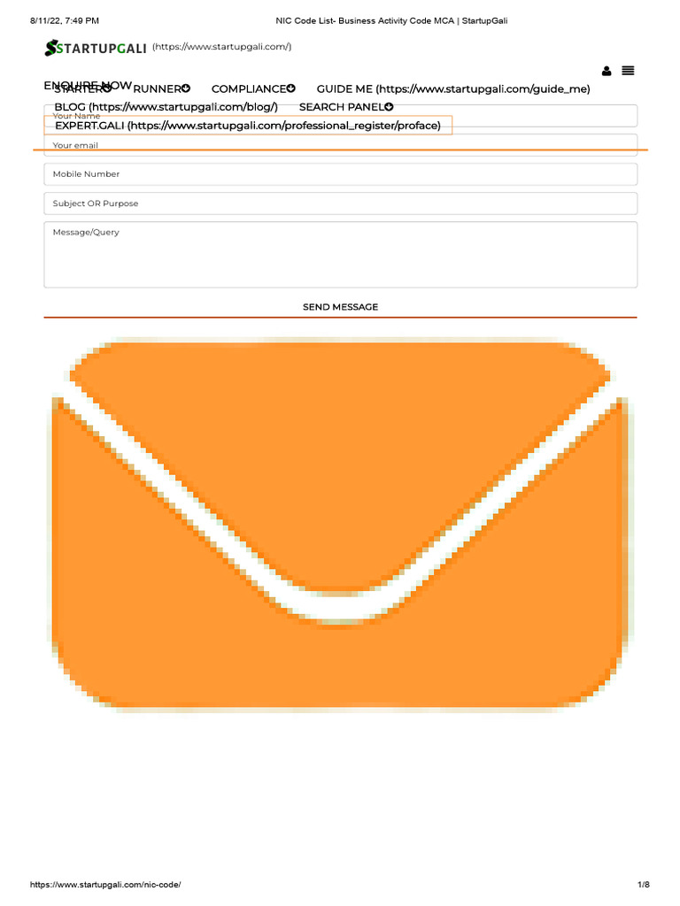 NIC Code List - Business Activity Code MCA - StartupGali | PDF | Mining ...
