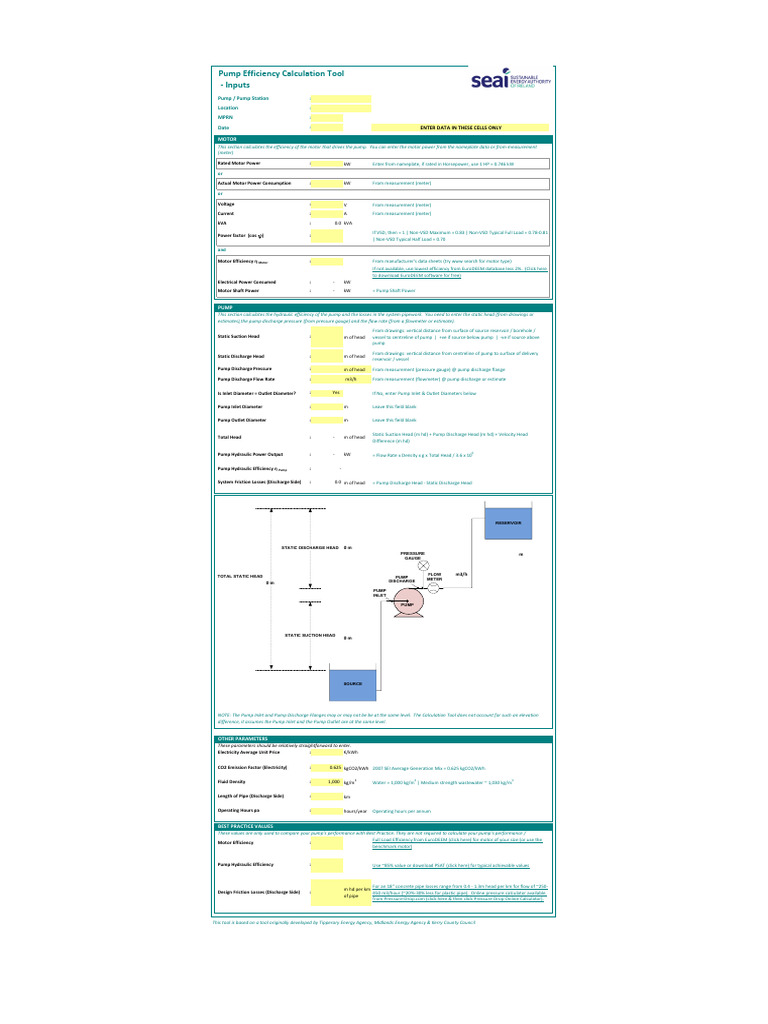 Pump Energy Efficiency Calculation Tool | PDF | Pump | Flow Measurement