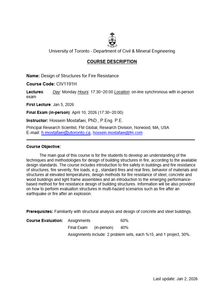 Course - Description - Design of Structures For Fire Resistance - 2026 ...