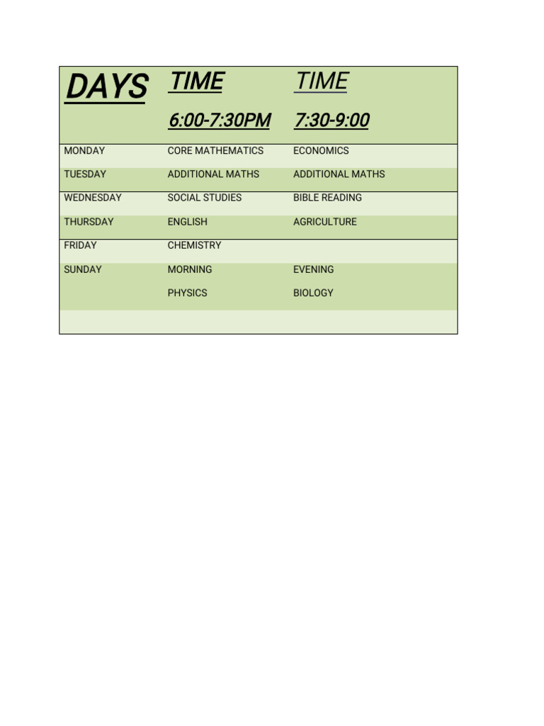 Prep Timetable | PDF