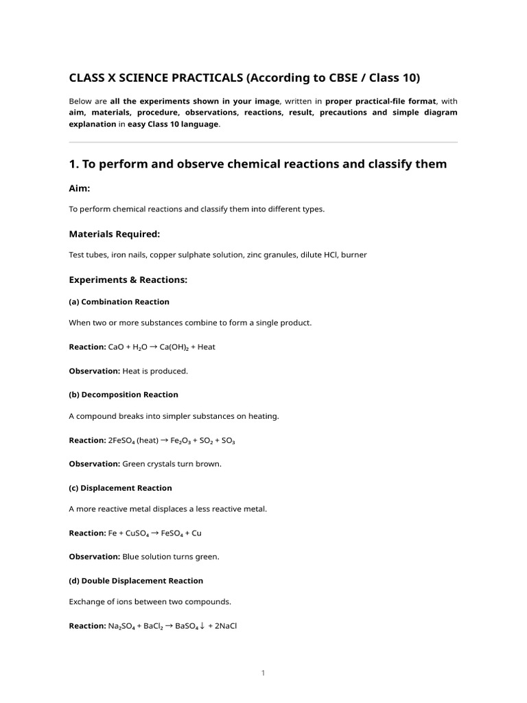 Class 10 Science Practicals - Full Explanation | PDF | Ph | Chemistry