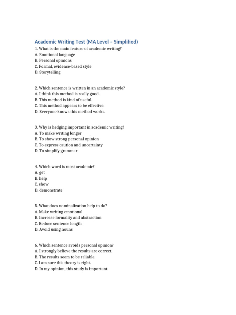 Academic Writing Test MA Simplified | PDF | Plagiarism | Human ...