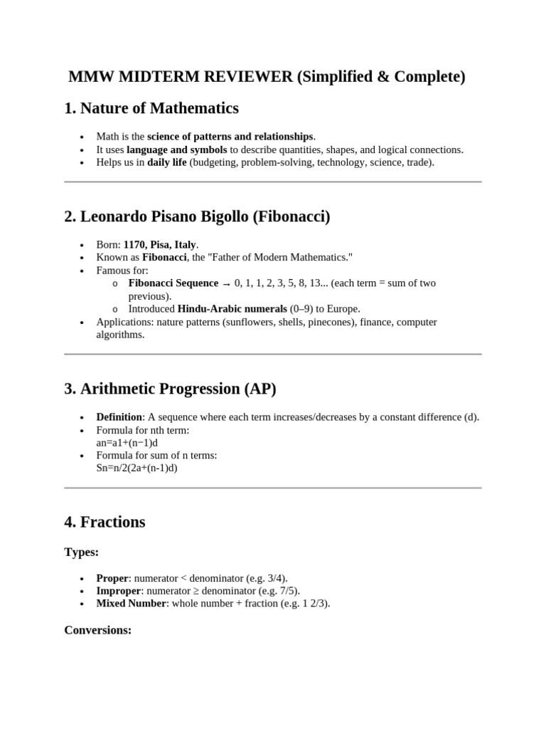 MMW Midterm Reviewer | PDF | Numbers | Mathematics