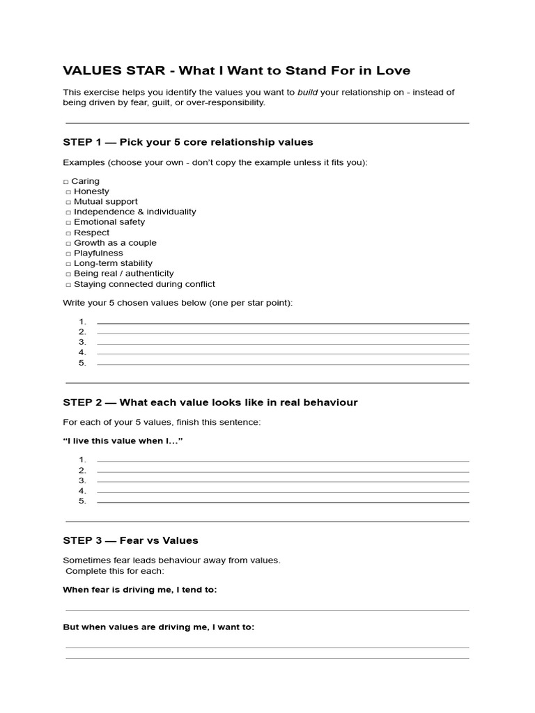 VALUES STAR - What I Want to Stand for in Love | PDF