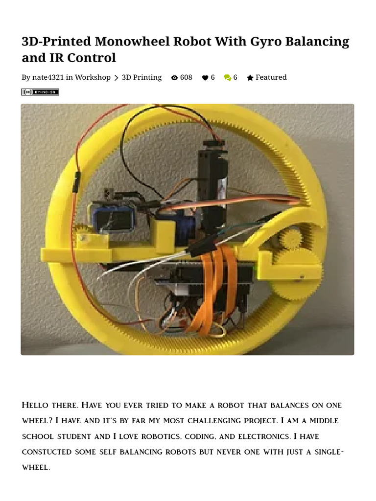 3D-Printed Monowheel Robot With Gyro Balancing and IR Control - 4 Steps ...