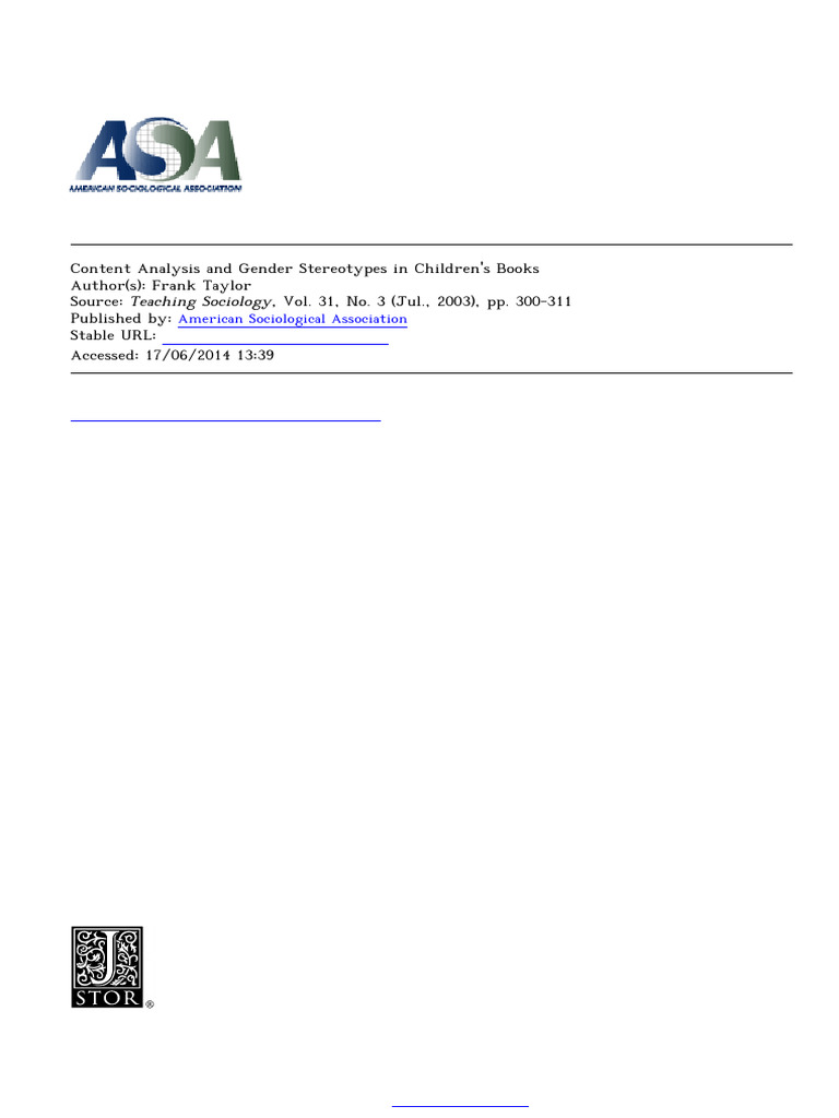 Content Analysis and Gender Stereotypes in Children's Books | PDF ...